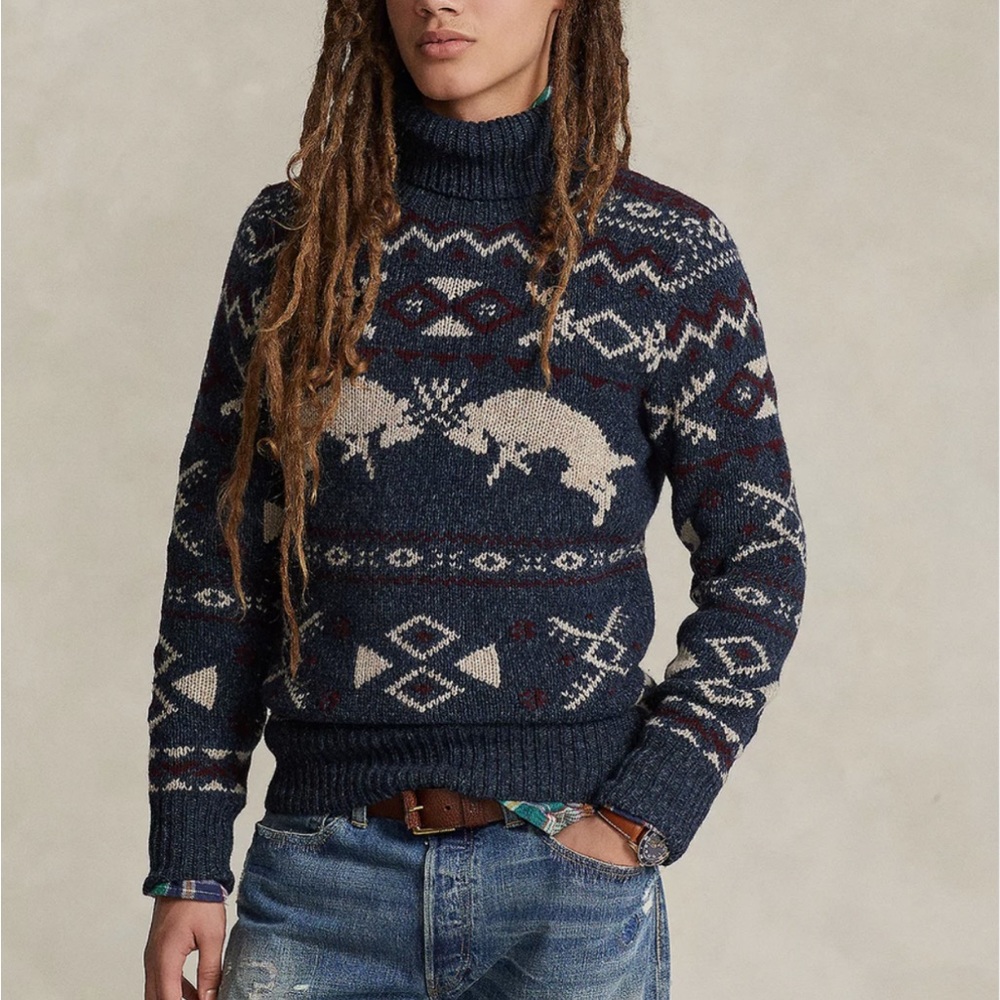 Polo Ralph Lauren Small Sweater Wool Cashmere Patterned Turtleneck Sweater NWT